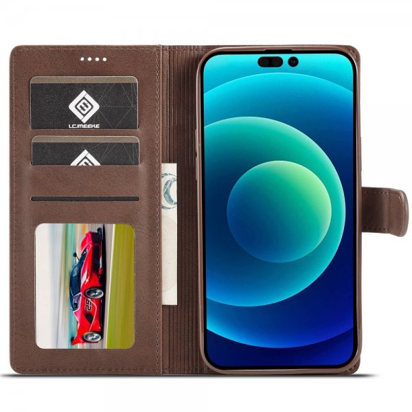 Lc.Imeeke iPhone 14 Pro Max Cover med Kortlomme Standerfunktion Mørkebrun