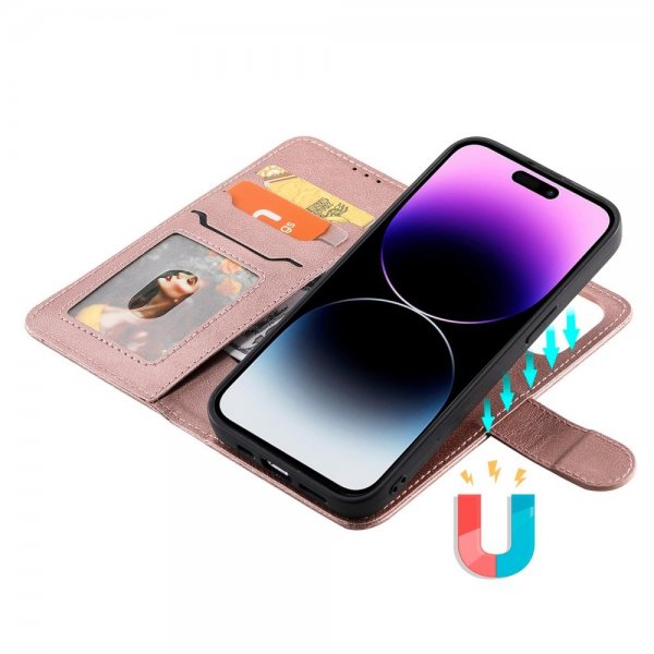 iPhone 14 Pro Max Cover med Aftageligt Skal KT Leather Series-3 Rosaguld