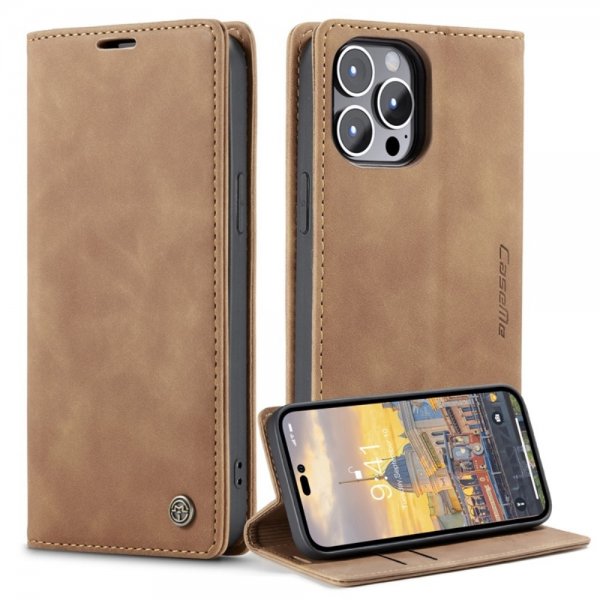 CaseMe iPhone 14 Pro Max Cover Retro Flip Brun