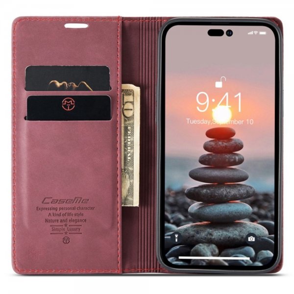 CaseMe iPhone 14 Pro Max Cover Retro Flip Rød