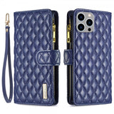 iPhone 14 Pro Max Cover Diamantmønster Lynlås Blå