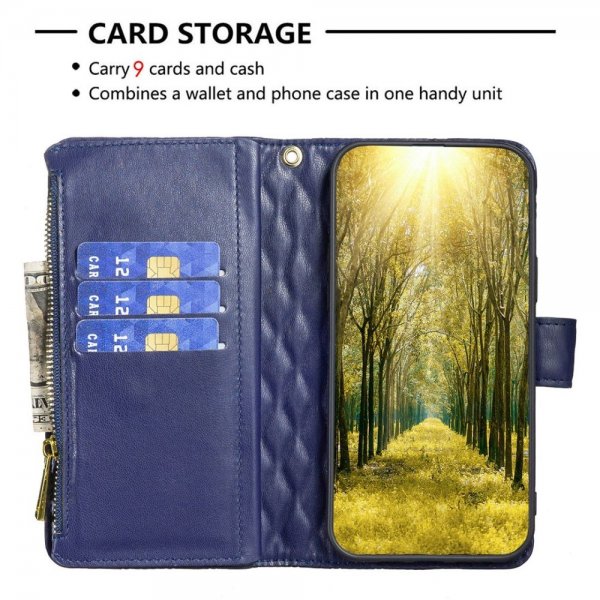 iPhone 14 Pro Max Cover Diamantmønster Lynlås Blå