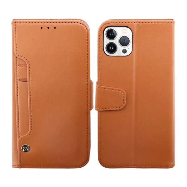 Rvelon iPhone 14 Pro Max Etui Udfoldeligt Kortrum Brun