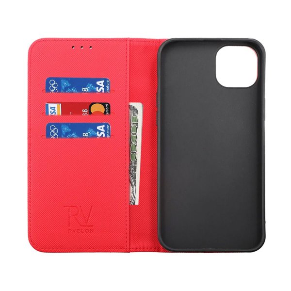 Rvelon iPhone 14 Pro Max Etui Udfoldeligt Kortrum Rød
