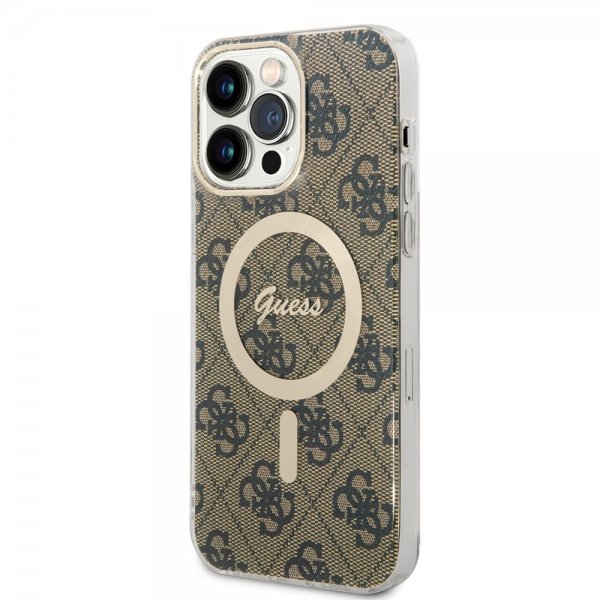 Guess iPhone 14 Pro Max Cover 4G Pattern MagSafe Brun