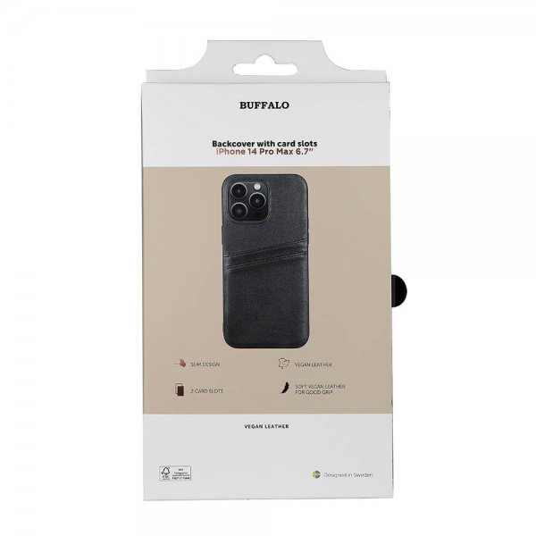 Buffalo iPhone 14 Pro Max Cover Bagside med Kortlommer Sort