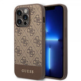 Guess iPhone 14 Pro Max Cover Bottom Stripe Metal Logo Brun