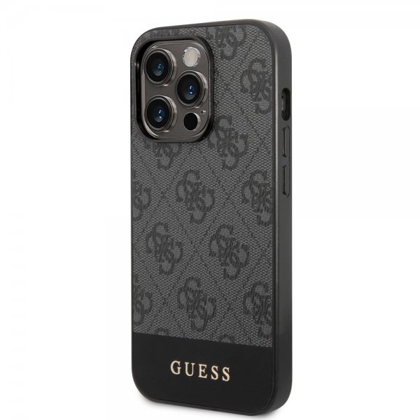 Guess iPhone 14 Pro Max Cover Bottom Stripe Metal Logo Grå