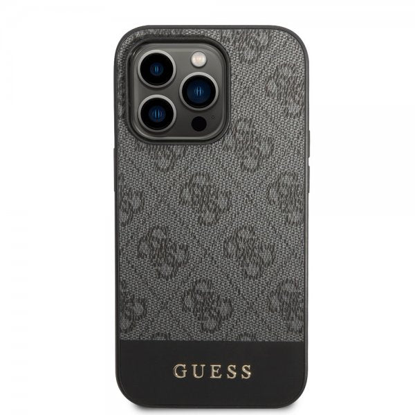 Guess iPhone 14 Pro Max Cover Bottom Stripe Metal Logo Grå