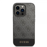 Guess iPhone 14 Pro Max Cover Bottom Stripe Metal Logo Grå
