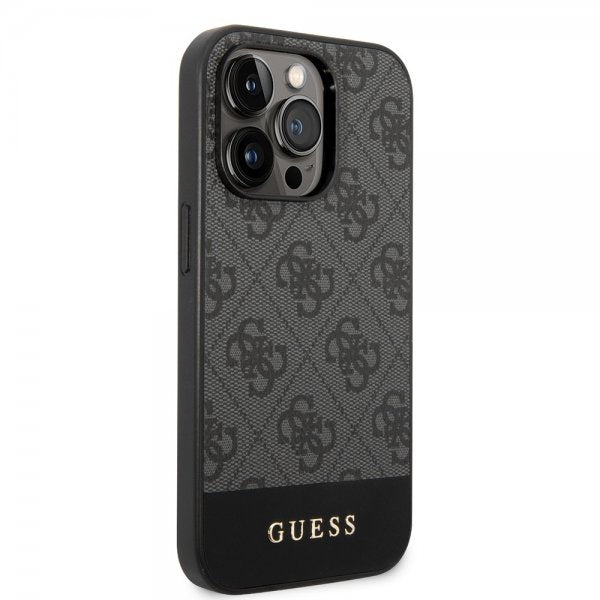 Guess iPhone 14 Pro Max Cover Bottom Stripe Metal Logo Grå