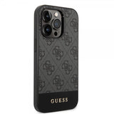 Guess iPhone 14 Pro Max Cover Bottom Stripe Metal Logo Grå