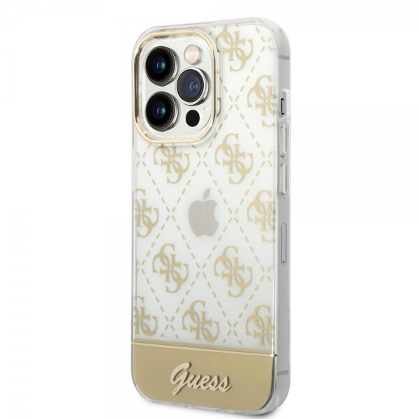 Guess iPhone 14 Pro Max Cover Bottom Stripe Script Logo Guld