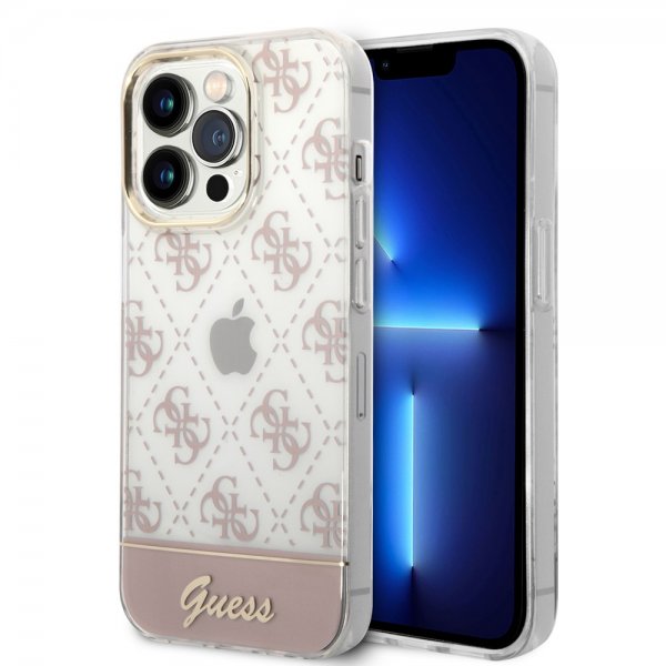 Guess iPhone 14 Pro Max Cover Bottom Stripe Script Logo Rosa