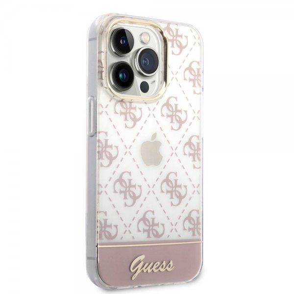 Guess iPhone 14 Pro Max Cover Bottom Stripe Script Logo Rosa