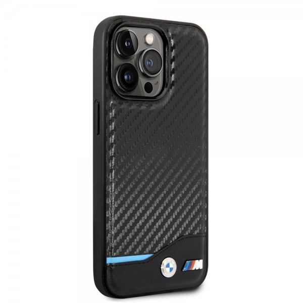 BMW iPhone 14 Pro Max Cover Carbon Effect Printed Logo Sort