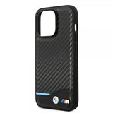 BMW iPhone 14 Pro Max Cover Carbon Effect Printed Logo Sort