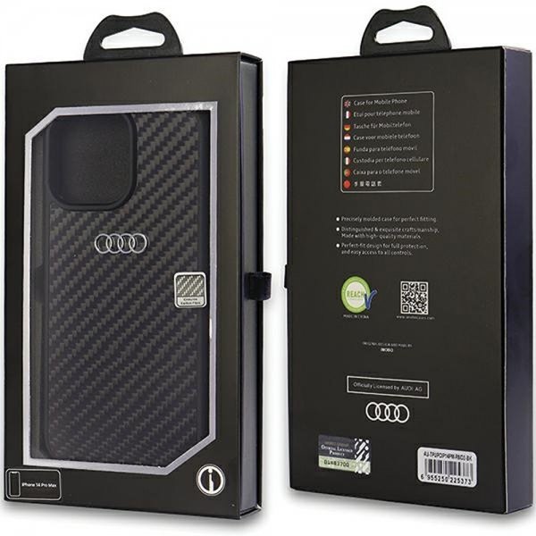 Audi iPhone 14 Pro Max Cover Carbon Fiber Sort