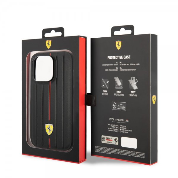 Ferrari iPhone 14 Pro Max Cover Prægede Striber Rød