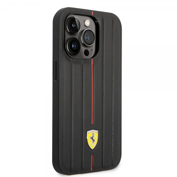 Ferrari iPhone 14 Pro Max Cover Prægede Striber Rød