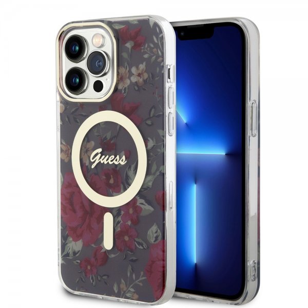 Guess iPhone 14 Pro Max Cover Blomst MagSafe Kaki