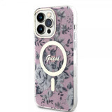 Guess iPhone 14 Pro Max Cover Flower MagSafe Lyserød