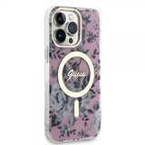 Guess iPhone 14 Pro Max Cover Flower MagSafe Lyserød