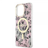 Guess iPhone 14 Pro Max Cover Flower MagSafe Lyserød