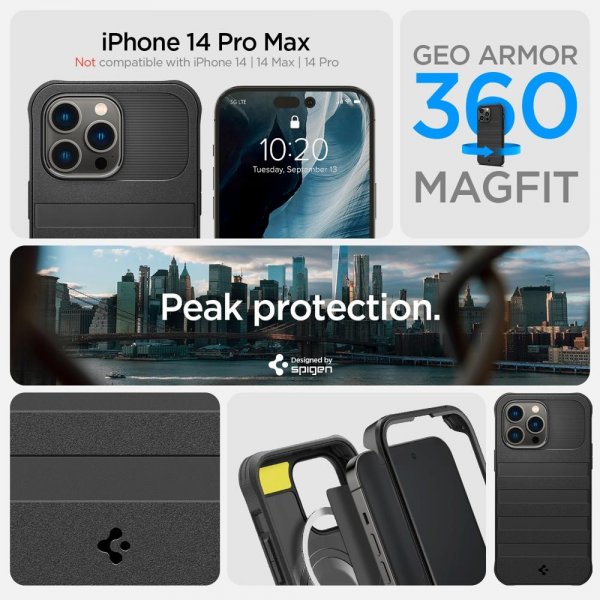 Spigen iPhone 14 Pro Max Cover Geo Armor 360 MagFit Sort