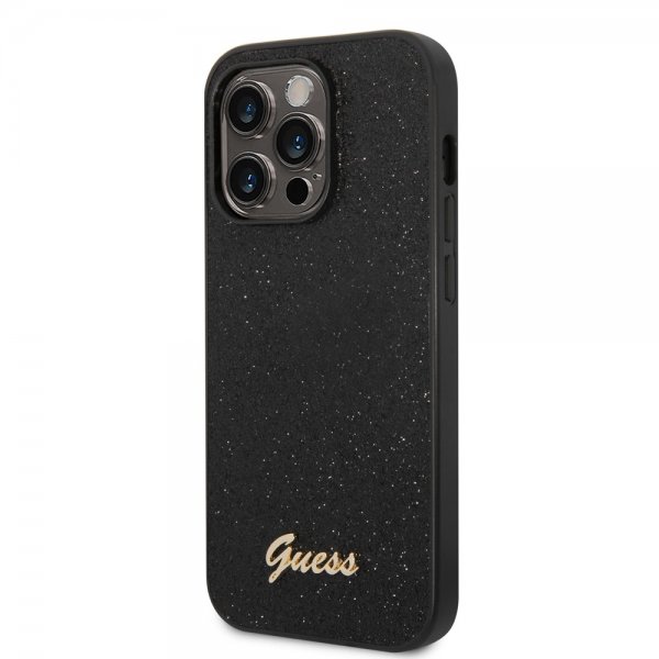 Guess iPhone 14 Pro Max Cover Glitter Flakes Metal Logo Sort