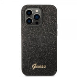 Guess iPhone 14 Pro Max Cover Glitter Flakes Metal Logo Sort
