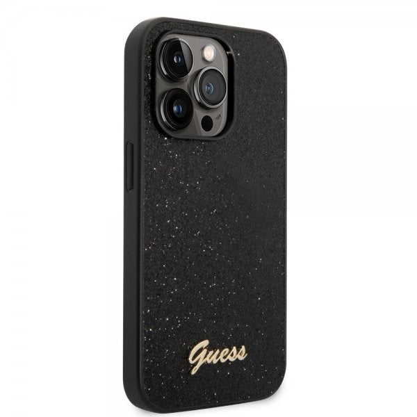 Guess iPhone 14 Pro Max Cover Glitter Flakes Metal Logo Sort