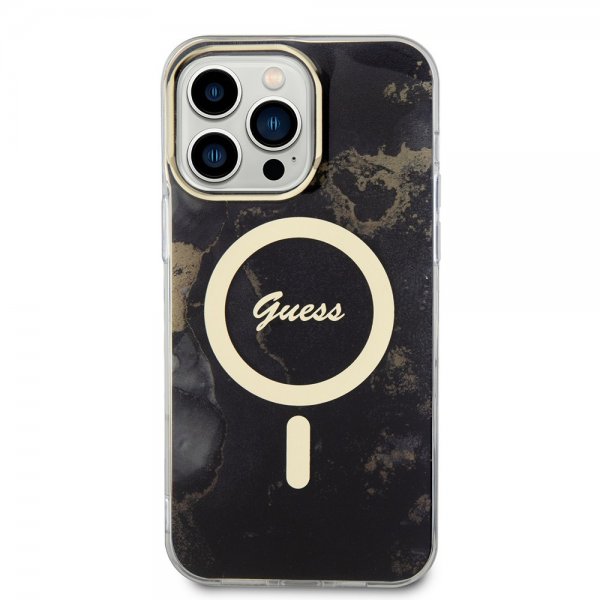 Guess iPhone 14 Pro Max Cover Golden Marble MagSafe Sort
