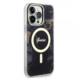 Guess iPhone 14 Pro Max Cover Golden Marble MagSafe Sort