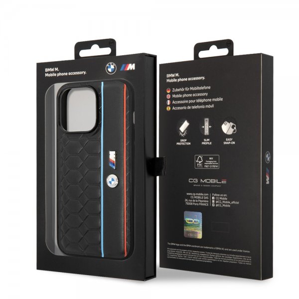 BMW iPhone 14 Pro Max Cover Hexagonal mønster Sort