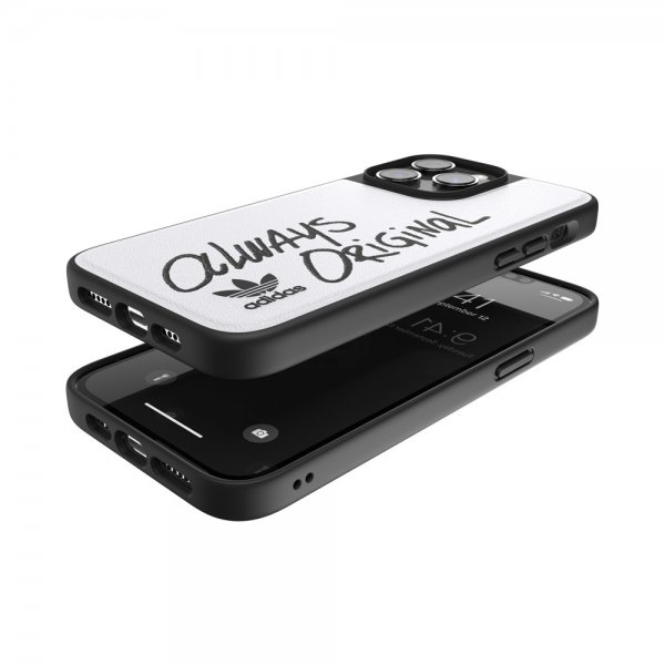 Adidas iPhone 14 Pro Max Cover Inlay Embroidery Case Hvid Sort