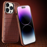 Qialino iPhone 14 Pro Max Cover Krokodillemønster MagSafe Brun