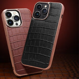 Qialino iPhone 14 Pro Max Cover Krokodillemønster MagSafe Sort