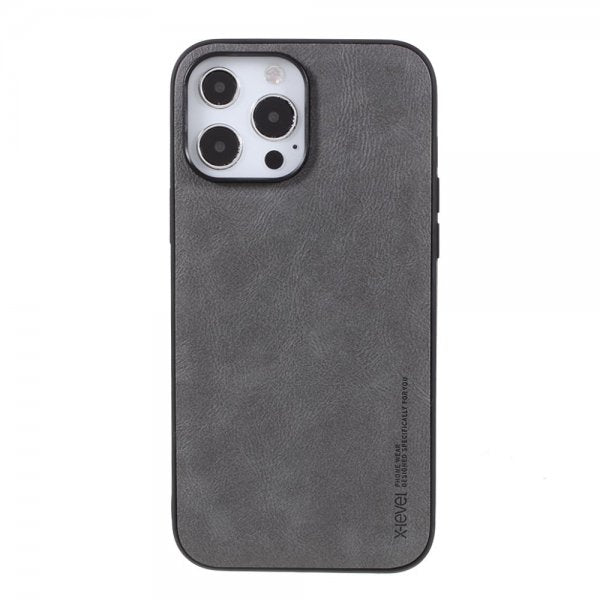 X-Level iPhone 14 Pro Max Cover Lædertekstur Grå