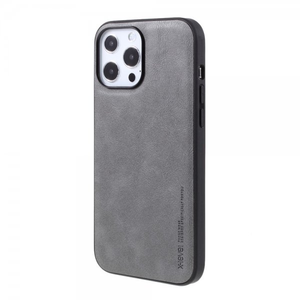 X-Level iPhone 14 Pro Max Cover Lædertekstur Grå