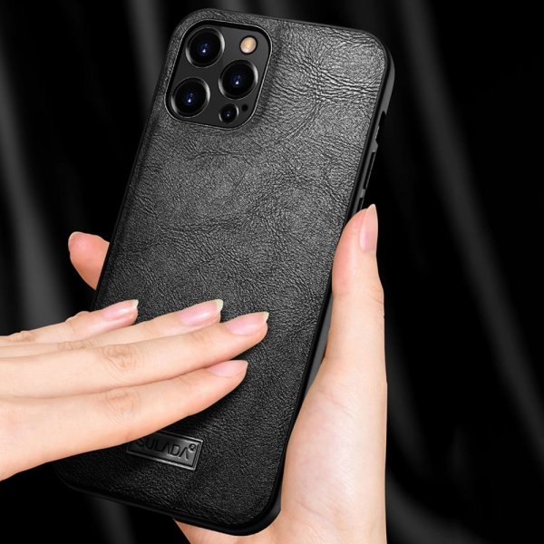 Sulada iPhone 14 Pro Max Cover Lædertekstur Sort