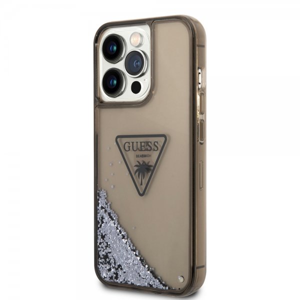 Guess iPhone 14 Pro Max Cover Liquid Glitter Gennemsigtig Sort