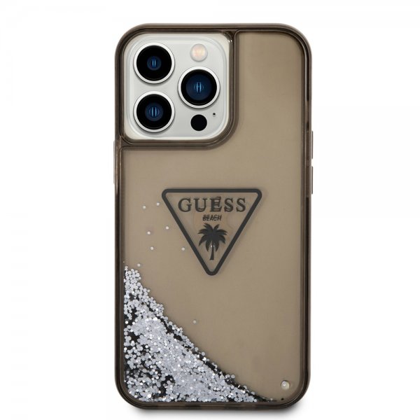 Guess iPhone 14 Pro Max Cover Liquid Glitter Gennemsigtig Sort
