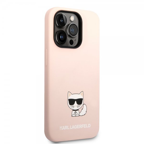 Karl Lagerfeld iPhone 14 Pro Max Cover Liquid Silicone Choupette Rosa