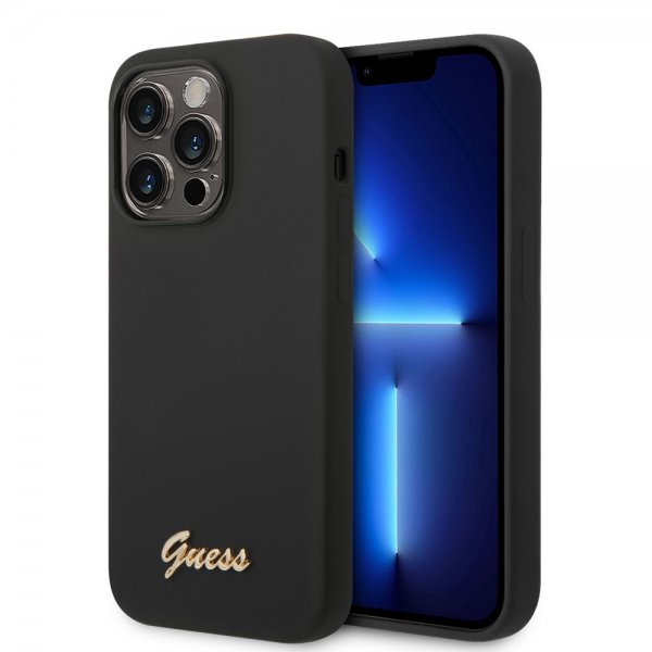Guess iPhone 14 Pro Max Cover Liquid Silicone Metal Logo Sort