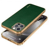 Sulada iPhone 14 Pro Max Cover Litchimønster Forgyldt Kant Grøn