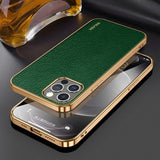 Sulada iPhone 14 Pro Max Cover Litchimønster Forgyldt Kant Grøn