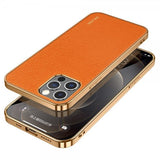 Sulada iPhone 14 Pro Max Cover Litchimønster Forgyldt Kant Orange