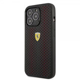 Ferrari iPhone 14 Pro Max Cover Logo Perforeret Sort Rød