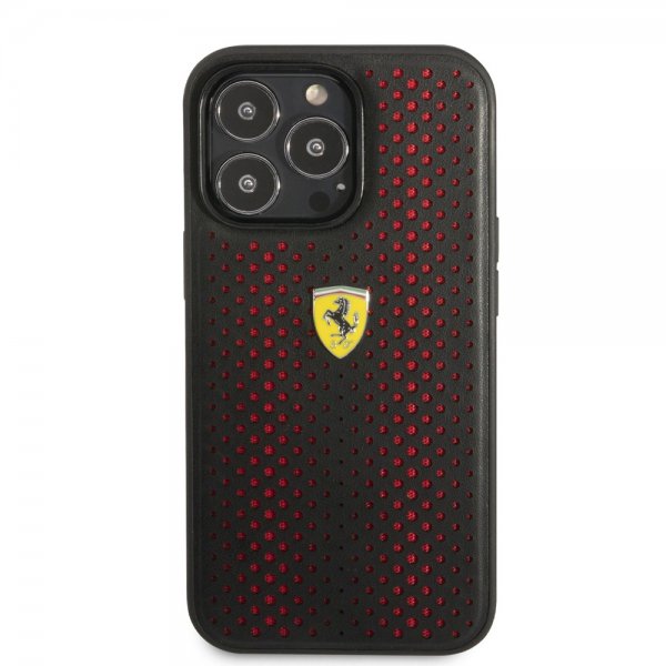 Ferrari iPhone 14 Pro Max Cover Logo Perforeret Sort Rød